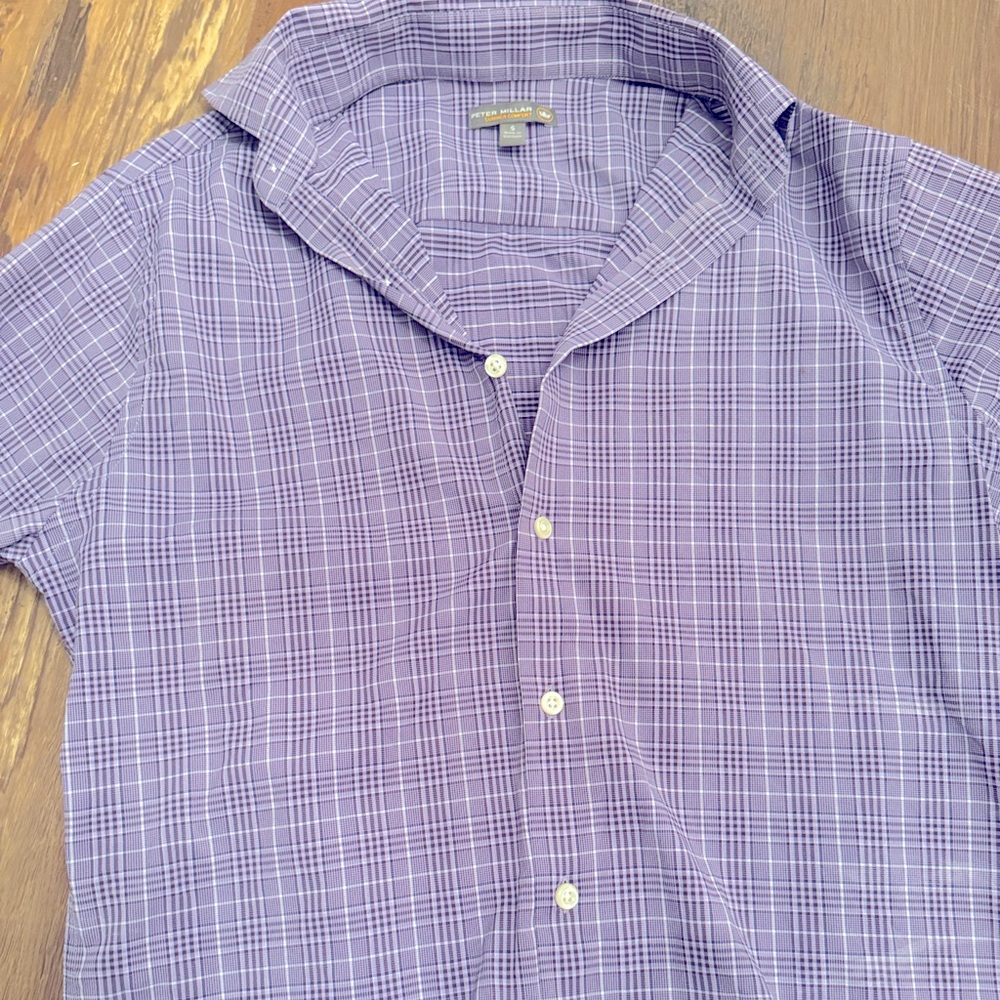 Peter Millar Lavender Plaid Short-Sleeve Button-Down Shirt